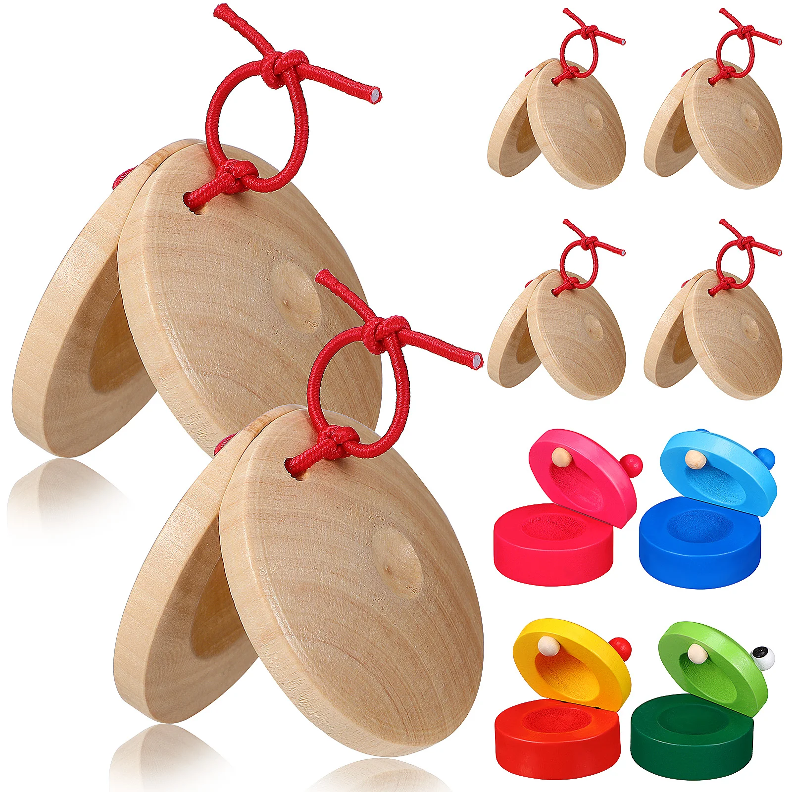 10 Pcs Wooden Castanets Children's Toys Log Color Cartoon Finger Musical Instruments Percussion Small