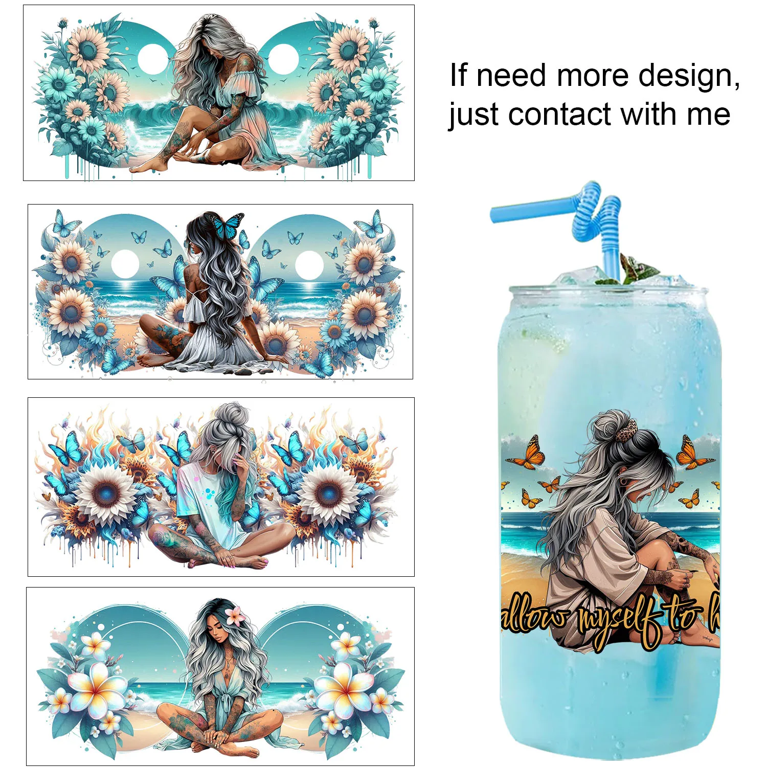 

Fashion Sunshine Girl easy peel waterproof Party DIY Decals 3D transfers uvdtf tumbler seal stickers 16oz uv dtf cup wraps