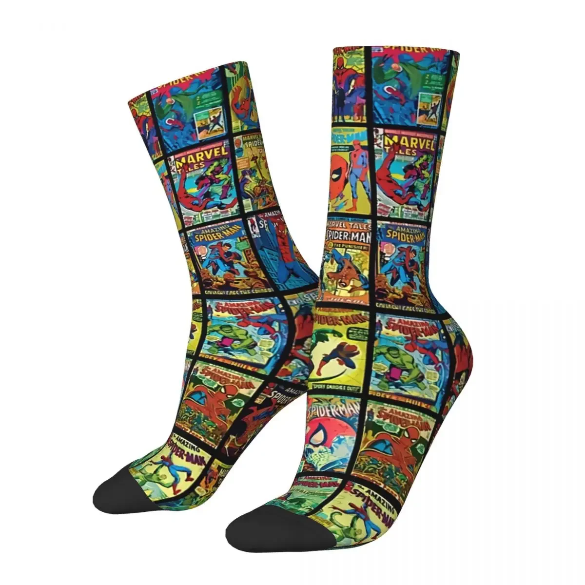 

Funny Crazy Sock for Men Vintage Comic Hip Hop Harajuku Superheroes Happy Pattern Printed Boys Crew Sock Novelty Gift