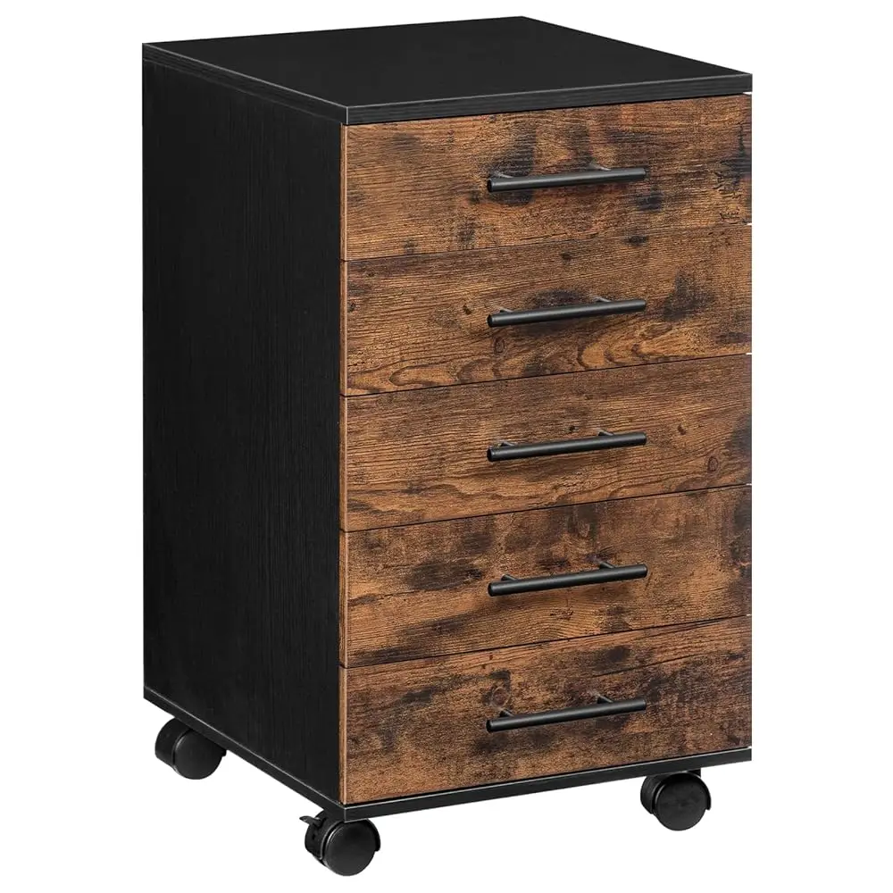 

5-Drawer File Cabinet, Office Cabinet Chest, Filing Cabinet With Drawers, Wooden Cabinet With Wheels, Mobile Storage Cabinet