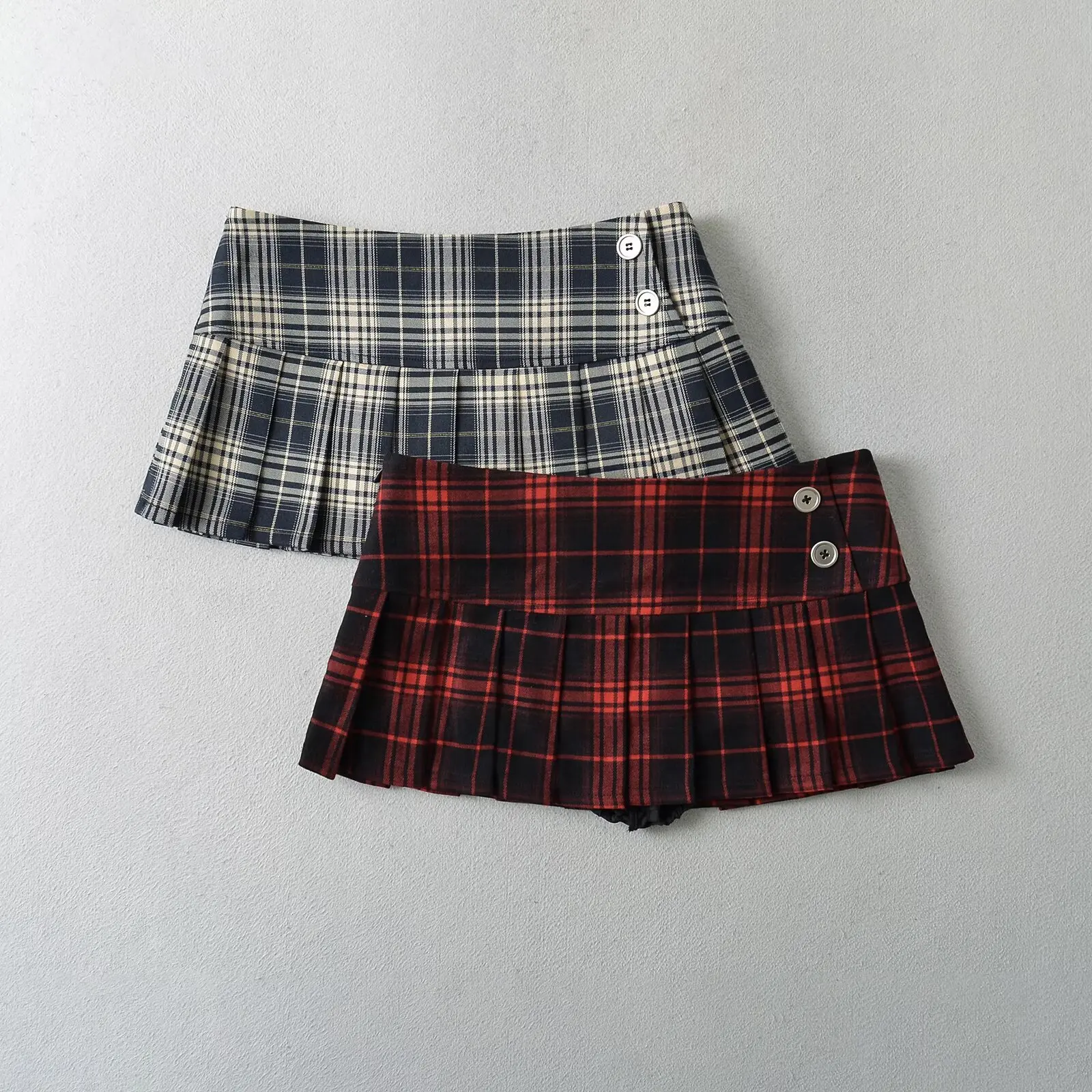 

InsSweet Spice Plaid Low Waist Half-body Skirt 2024 Summer New College Style Pattern Lined Anti-Walking Short Skirt