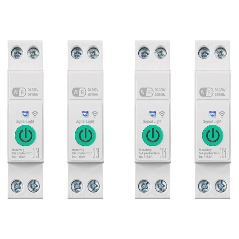

-A15I 4X Tuya Wi-Fi умный автоматический выключатель 1P + N 63A переключатель на DIN-рейку со статистикой электричества удаленное голосовое управление для Alexa