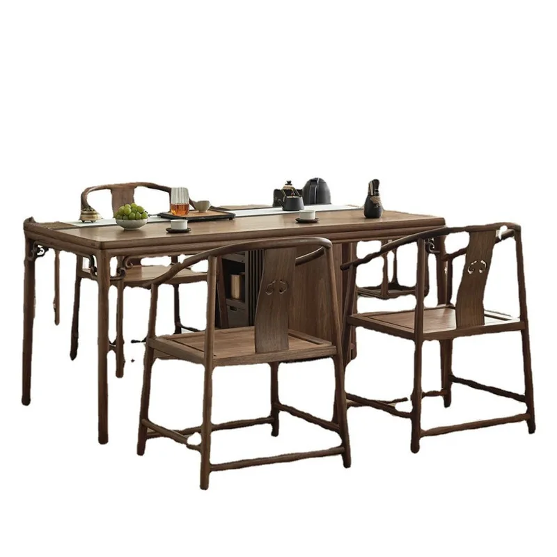 

New Chinese black walnut tea table and chair combination simple all solid wood balcony table