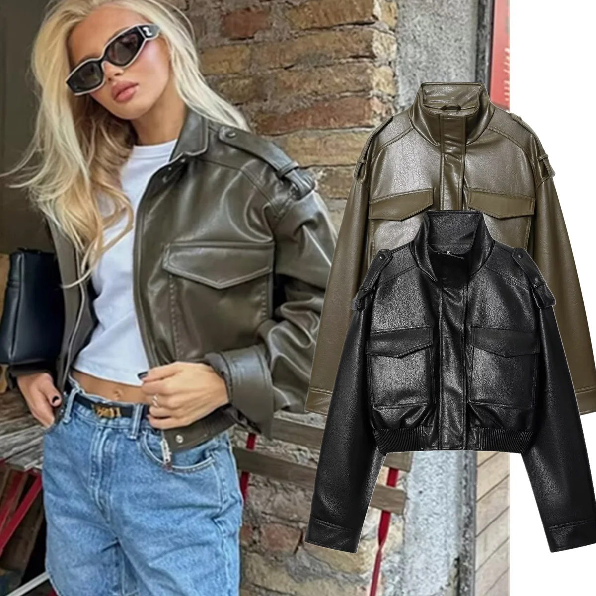 

Dave&Di французская винтажная куртка из искусственной кожи, пальто, минималистичный стиль бойфренда, короткая куртка-бомбер, женская куртка, женская одежда, топы