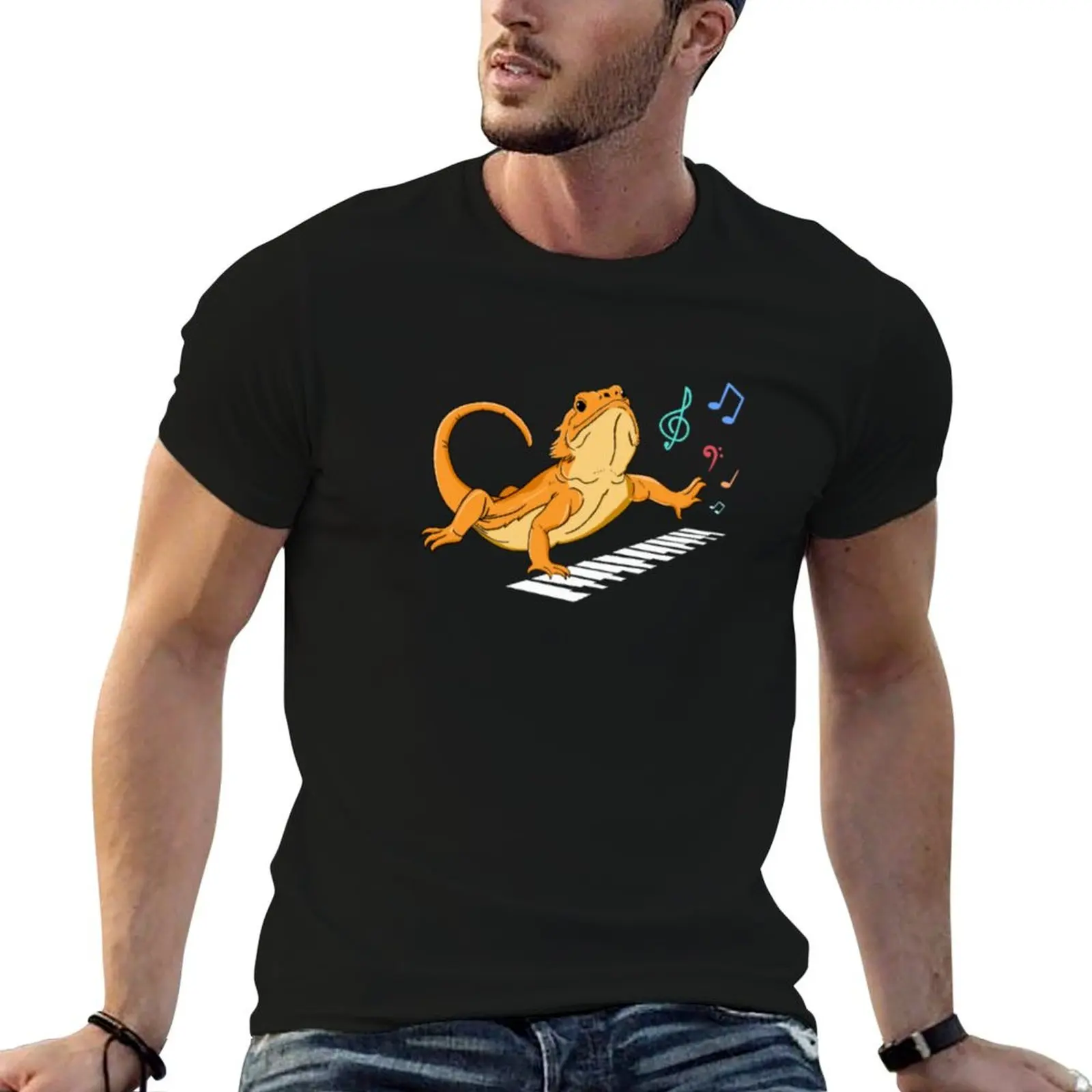 Bearded Dragon Music Piano Player Musician T-Shirt Breathable Workout Short Sleeve Top