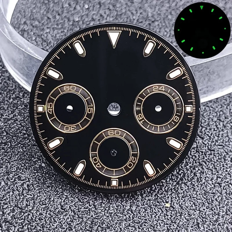 29mm dial daytona panda C3 green night light suitable VK63 quartz movement chronometer watch replacement six hands dial view 6