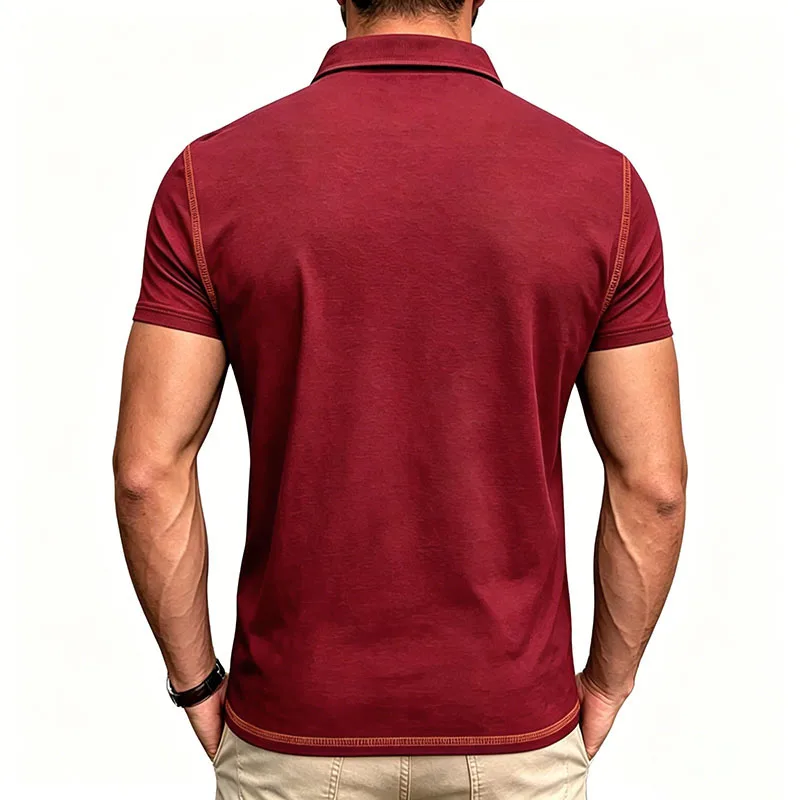 New Summer Mens Lapel Pocket Polo Shirt Breathable Polyester Short Sleeve Tops Casual Daily Office