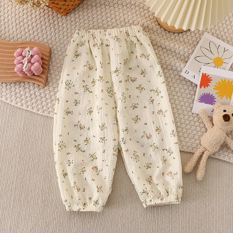 

Childen's Girls Summer Mosquito Proof Wide Leg Trousers Lower Back Sunscreen Cool and Refreshing Bound Feet Cute Cartoon Clothes