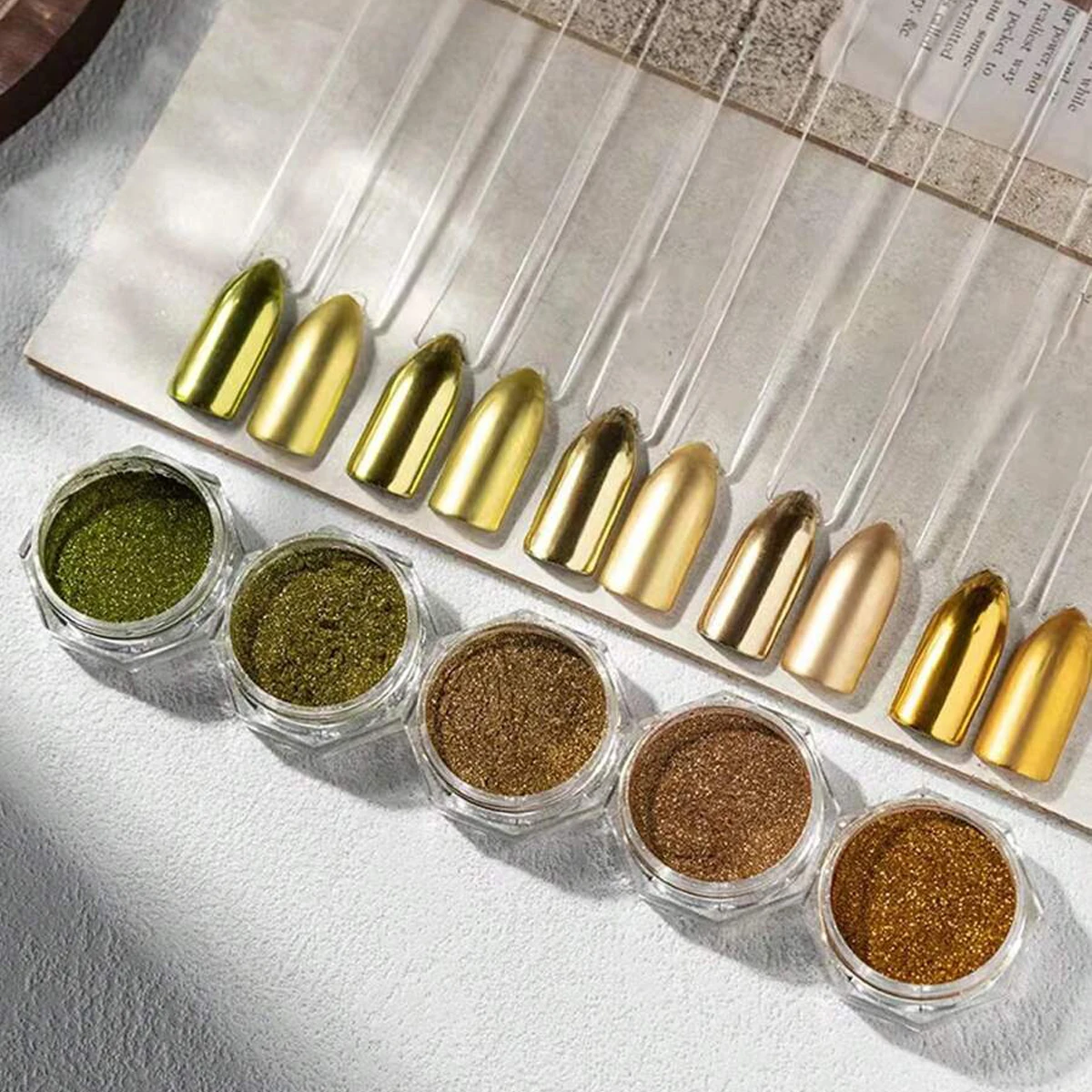 Magic Mirror Sparkling Powder Set, pintura metálica escura, Nail Art Decoração, DIY Charm Products, Outono, Inverno, 5 Pcs, 8Pcs