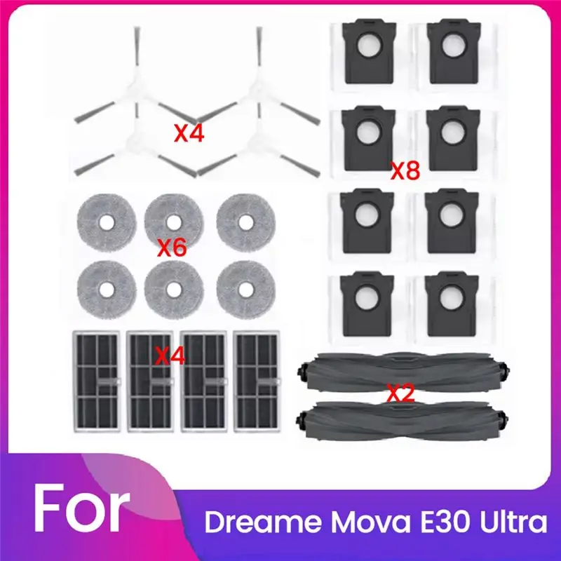 Accessoires pour aspirateur Dreame Mova E30 Ultra, rouleau principal, brosse latérale, filtre Hepa, sac à poussière en tissu, 24