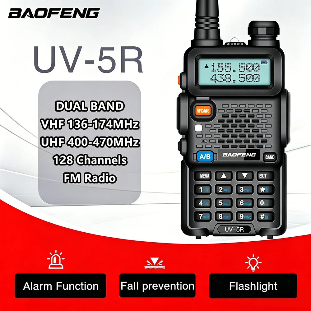 Baofeng UV-5R Handheld Ham Radio with Dual Display 2200mAh Battery Flashlight Portable Walkie Talkie for Outdoor Construction