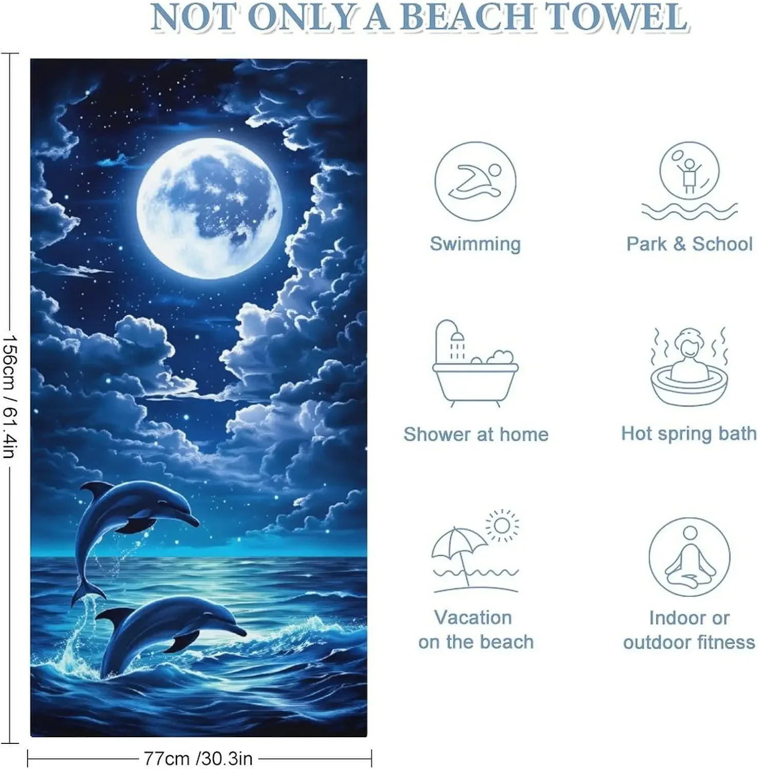 Moon Dolphin Ocean Bath Towel Polyester Print Nautical Tropical Beach Shower Decor Luxury Bathroom Wall Hanging Accent Gift