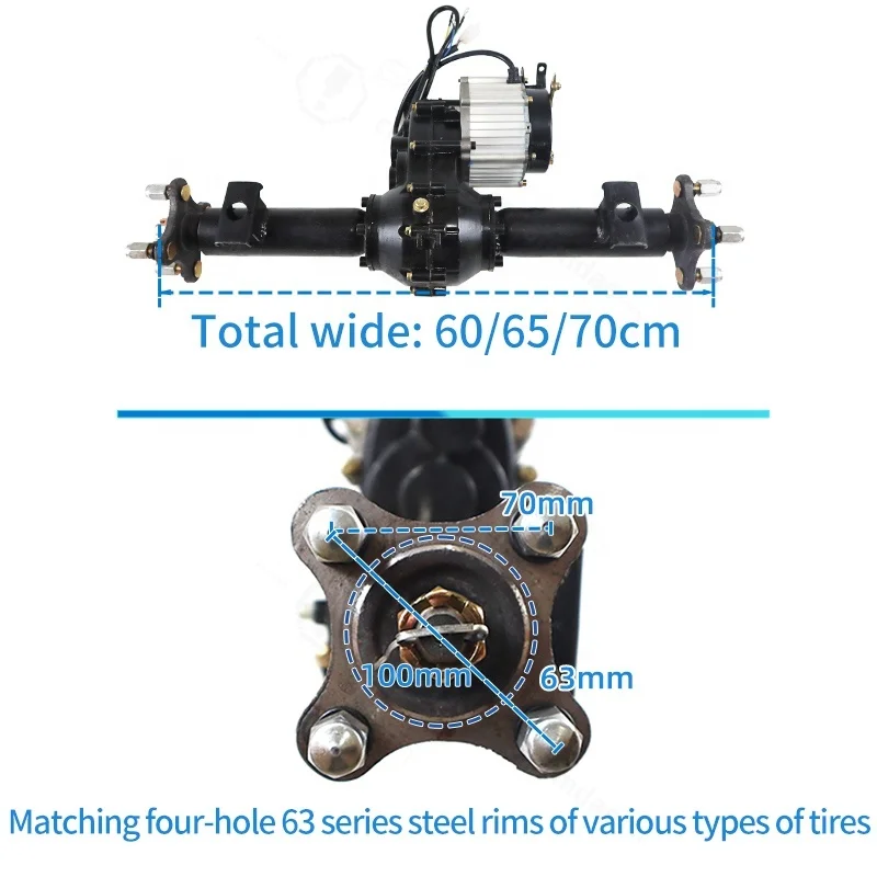 70cm 48V 1000W Permanent Brushless DC Motor Brake Rear Drive Axle IP54 Low Speed Differential Rear Axle for Electric Tricycle