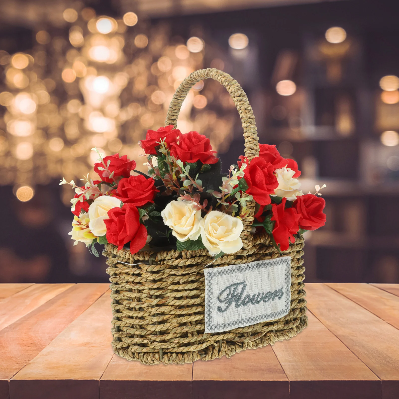 يده المنسوجة تخزين سلة النزهة العشب الحديد ريفي خمر المحمولة وجبات خفيفة الفاكهة تخدم سلة مع مقبض للمنزل مكتب #2