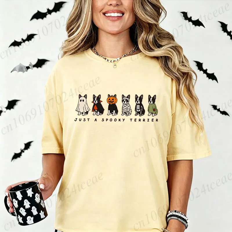 Spooky Dog Halloween Costume Shirt,Cute Dog Lover Fall Graphic Tee,Funny Pet Owner Gift,Festive Halloween Animal Design T-Shirts