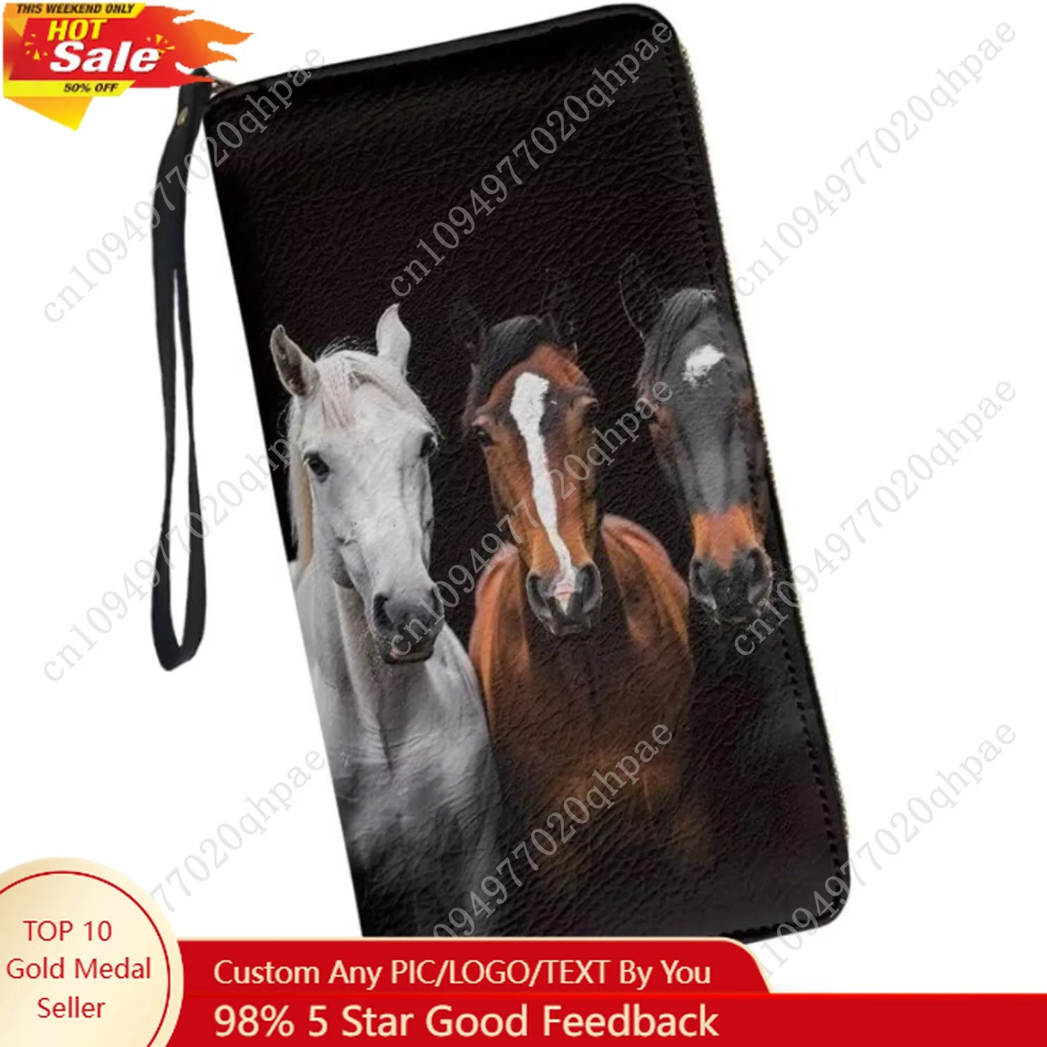 

Black Horse Wristlet Wallet for Womens Leather RFID Blocking Zip Around Card Holder Organizer Travel Clutch Bags