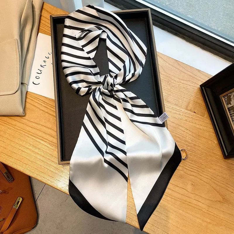 Luxus Lange Seide Schal Weibliche Tier Pferd Druck Dünne Schmale Schal Tasche Haar Band Band Schals Frauen Halstuch – Detail 21