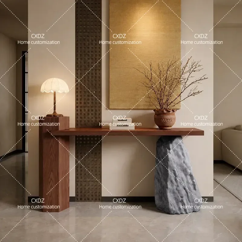 Medieval Solid Wood Entrance Table Modern Simple Entryway Console Advanced Light Luxury Foyer End View Table Decoration