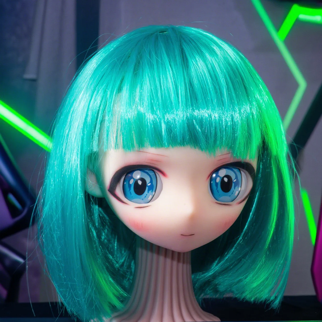 New doll head,navy blue hair,TPE material,soft texture,tabletop decoration,gift for friends,anime doll head model,male adult toy