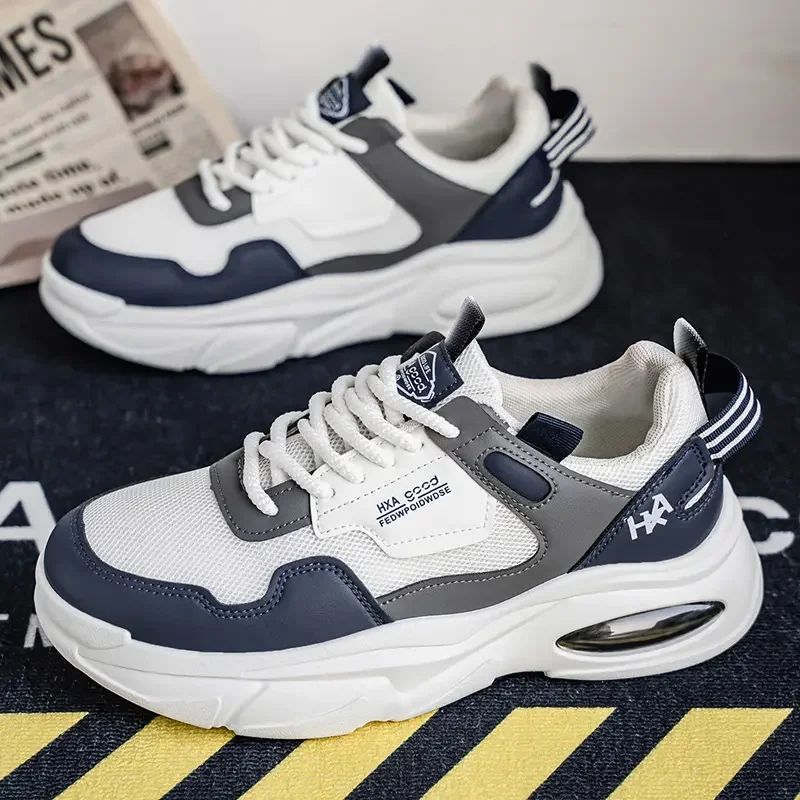 

Новинка 2025, мужские кроссовки большого размера с цветными блоками, всесезонные, на толстой подошве, увеличивающие рост, из искусственной кожи, на шнуровке, уличные кроссовки