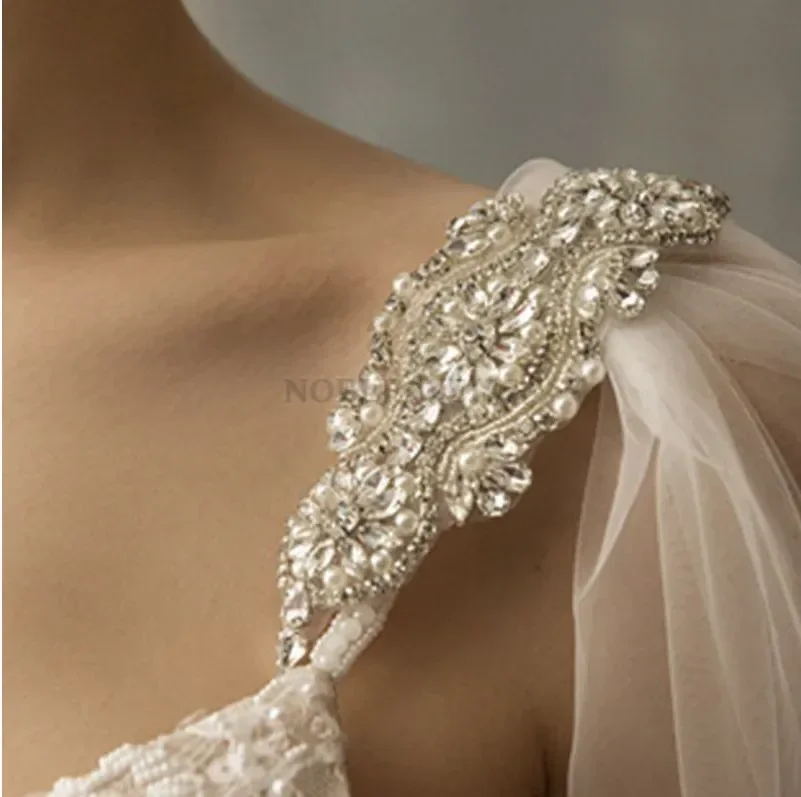 إزالة قطار طويل سحب تول فستان الزفاف كيب طويل سترة الزفاف بوليرو كريستال مطرز الكتف كيب الزفاف التفاف مخصص #5