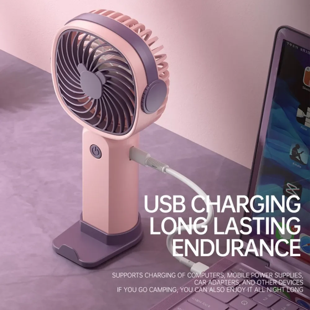 

D5 Mini Outdoor Handheld Fan with Desktop Phone Holder 3-speed Adjustable Wind Speed Cool Portable Desktop Fan USB Electric Fan