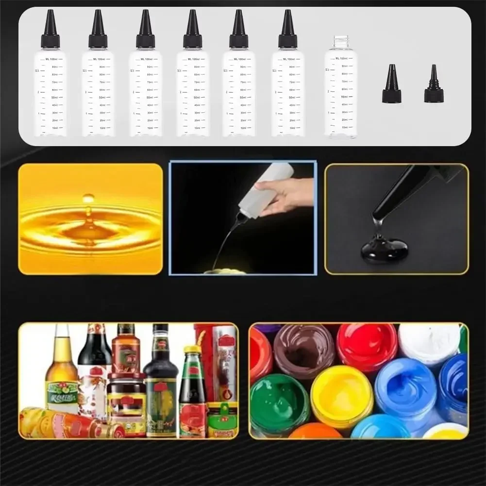 5 stks 30 ML-250 ML Lege PET Plastic Graduate Lijm Flessen met Schroef-Op Deksels Knijpbare Druppelaar Vloeibare Flessen voor Inkt Vloeibare Olie