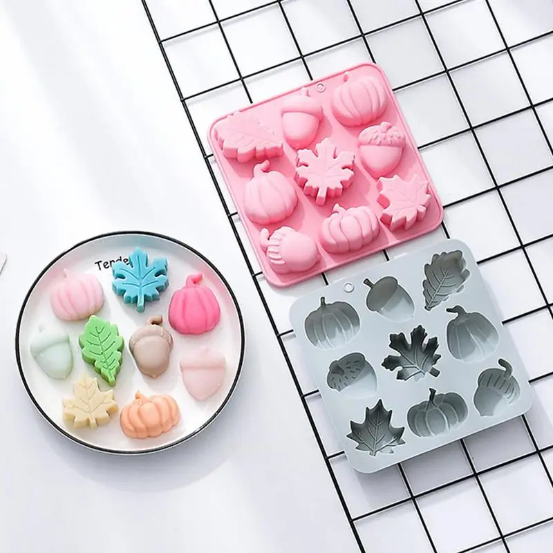 Autumn Silicone Molds For Baking Pumpkin Leaf Oak Fruit 9 Cavity Silicone Molds DIY  Food Cake Decorating Silicone Mold