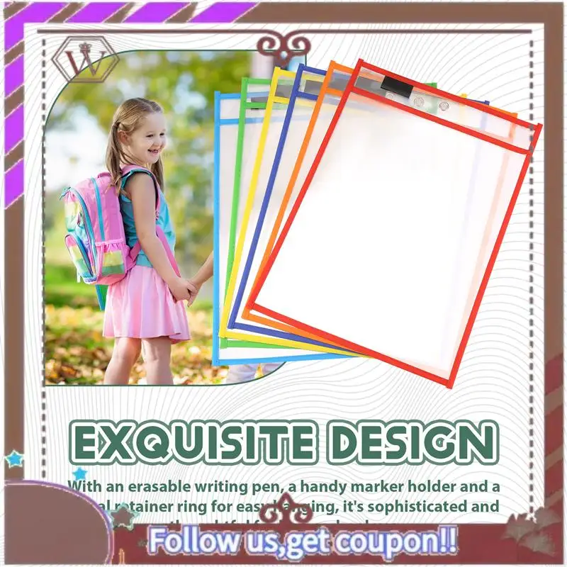 

ABBG-Reusable Dry Erase Pockets, 6 Pack Reusable Dry Erase Sleeves, Assorted Colors Sheet Protector, Dry Erase Pocket Sleeves