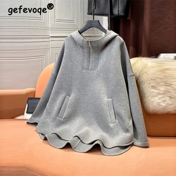 Women Casual Streetwear Oversized Y2K Zipper Hooded Sweatshirts Autumn Winter Female Trendy Plush Long Sleeve Pullover Hoodies