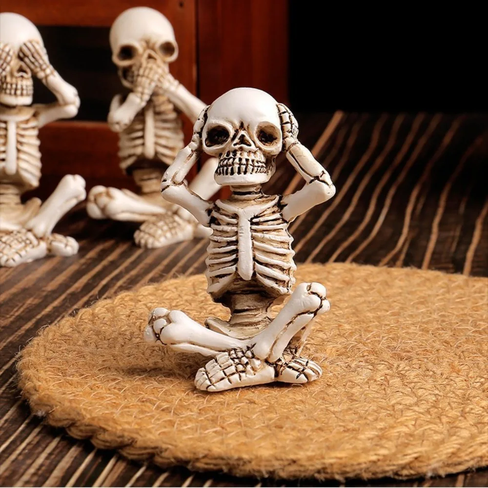 3 Stück Halloween dekorative Ornamente Vintage Harz Totenkopf Dekor Party tote Statuen für Home Decor Eingangsbereich Spukhaus Requisiten – Detail 6
