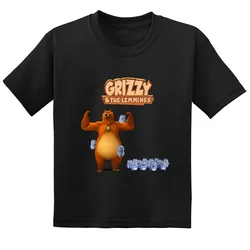 Kids Funny T shirt Sunlight Grizzy Bear Cute Lemmings Print Cartoon Baby Boys Girls Clothes Summer Children Cotton Soft T-Shirt