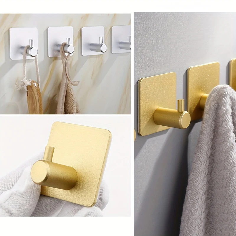 4PCS Wall Hook Self Adhesive Wall Door Key Rack Bathroom Towel Hanger Hooks Kitchen Rag Metal Hook Home Storage Accessories