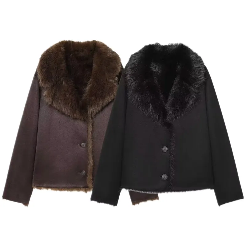 Piel artificiale bifacciale effetto Jaet Nuovo inverno 2025 Faion da donna Versatile Pendolarismo Sle Chiusura lunga con bottoni Sve