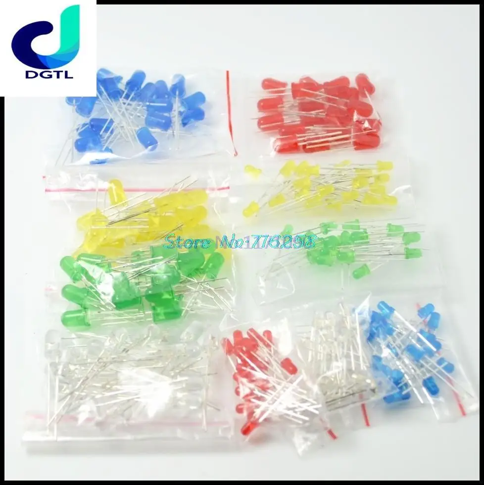 

100PC/packs 5MM F3 3mm LED Diode Light Assorted Kit Green Blue White Yellow Red COMPONENT DIY kit