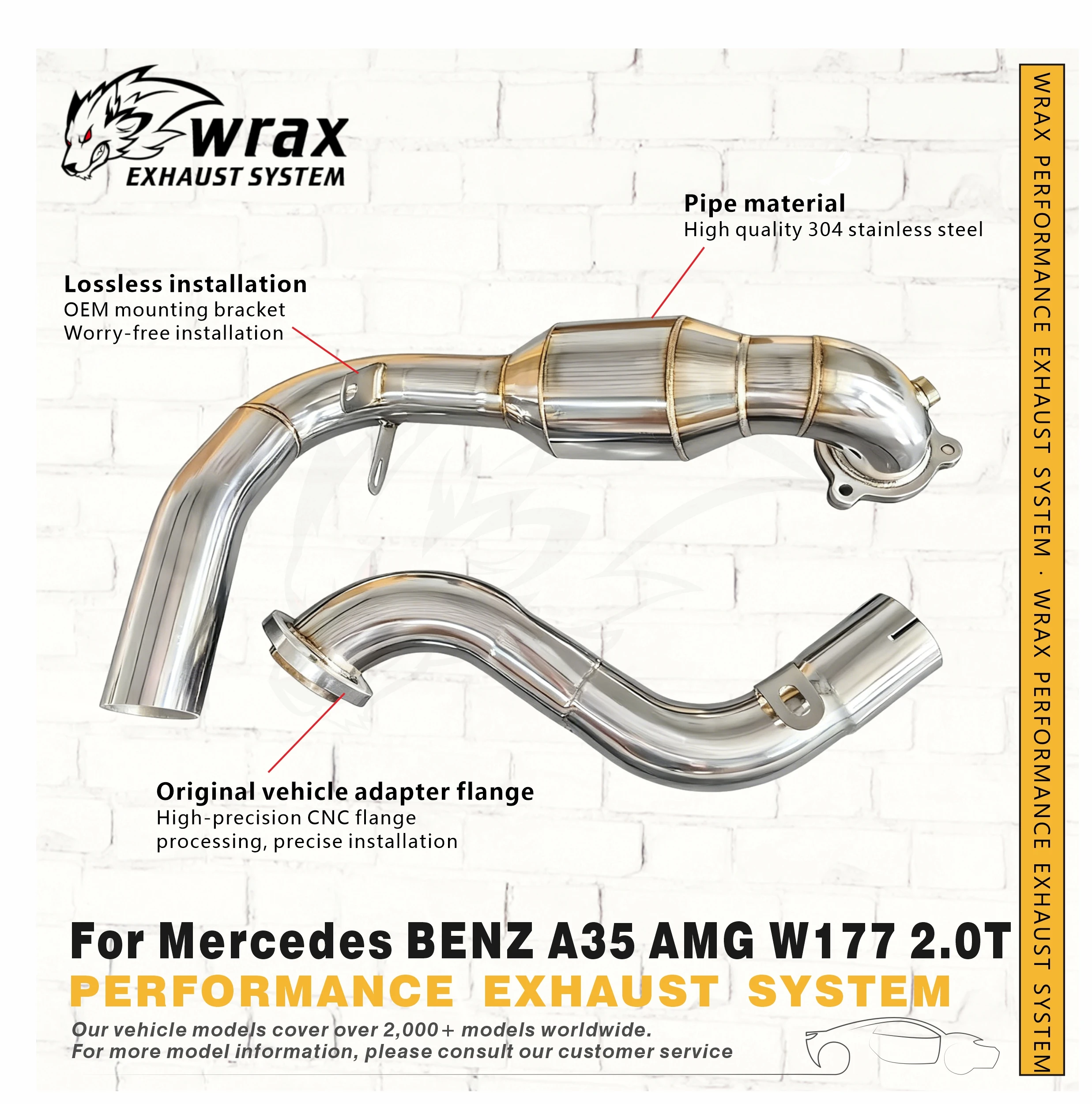 

Premium WRAX SS Catalytic Downpipe for Mercedes BENZ A35 AMG W177 2.0T Enhance the Exhaust Note Quality Easy Installation