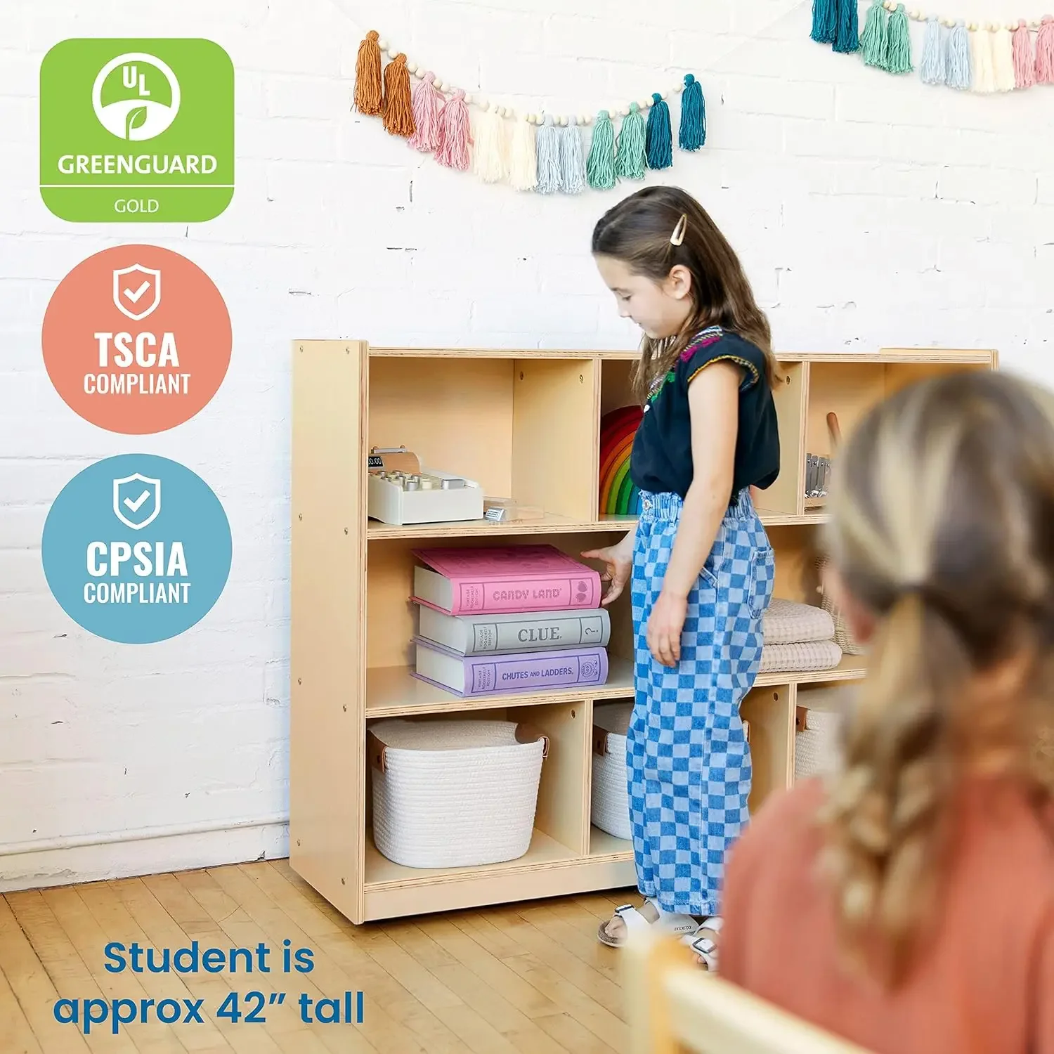 8-Compartment Mobile Storage Cabinet, , Classroom Furniture, Natural