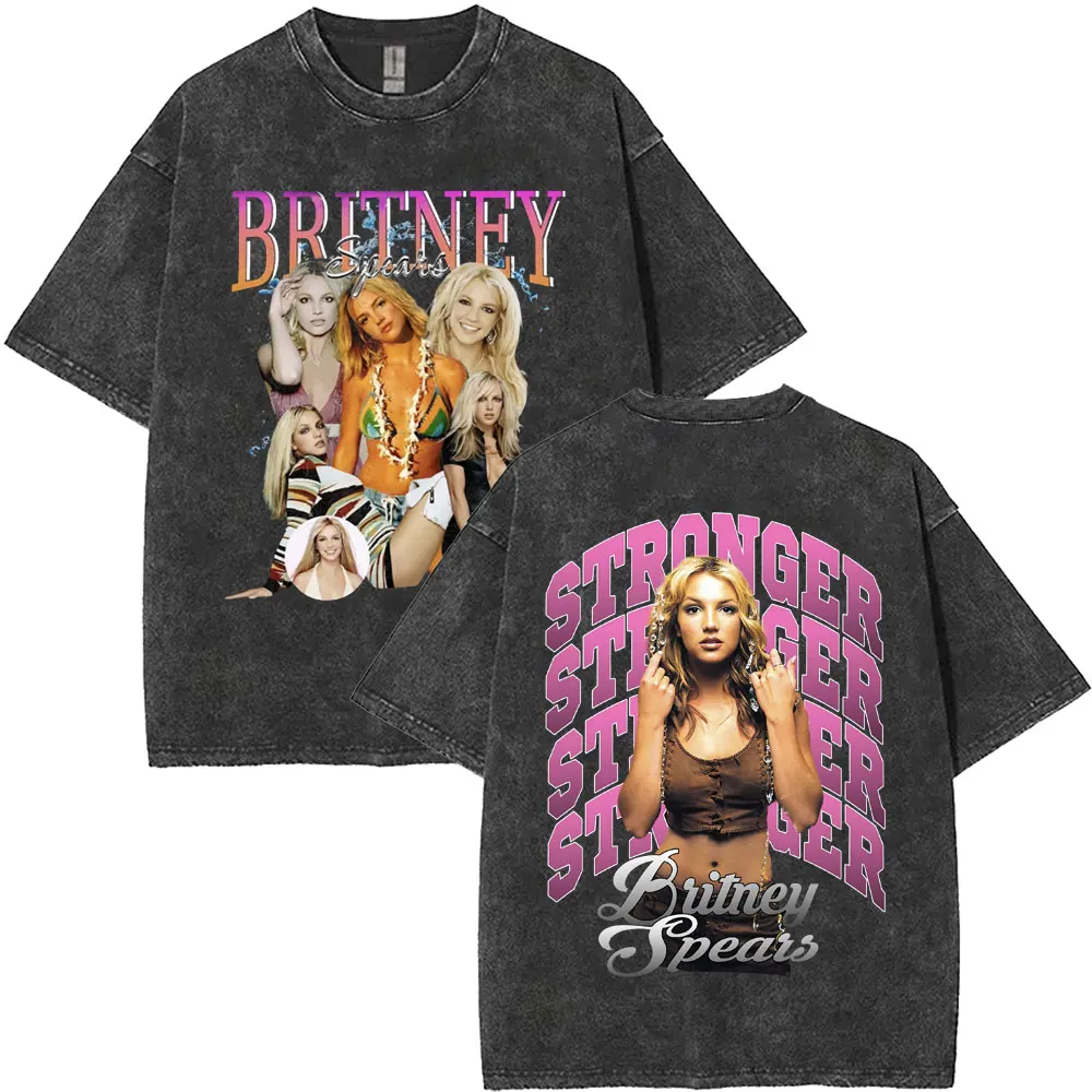 

2025 Summer Britney Spears The Britney Tour 2001 Vintage 100% Pure Cotton Printed Washed T-shirt Men Retro Oversized Streetwear