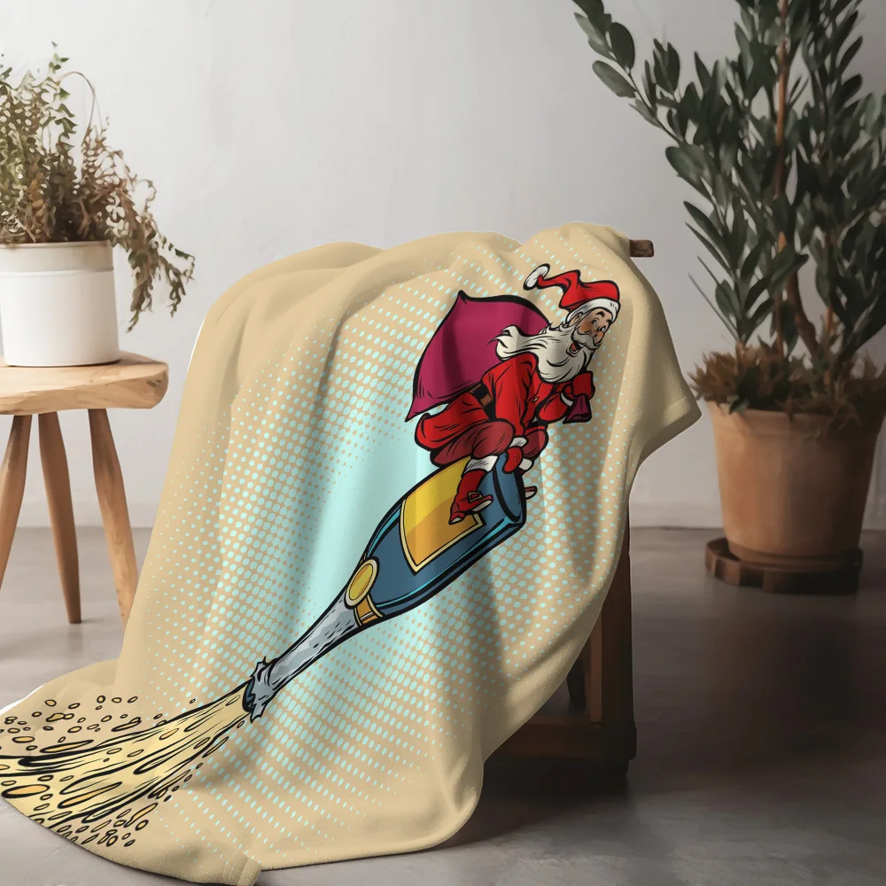 

Tu Santa Claus Throw Blanket Christmas Gift Cozy Fleece Blanket Festive Home Decor Holiday Gift Unique Present Reversible Soft W