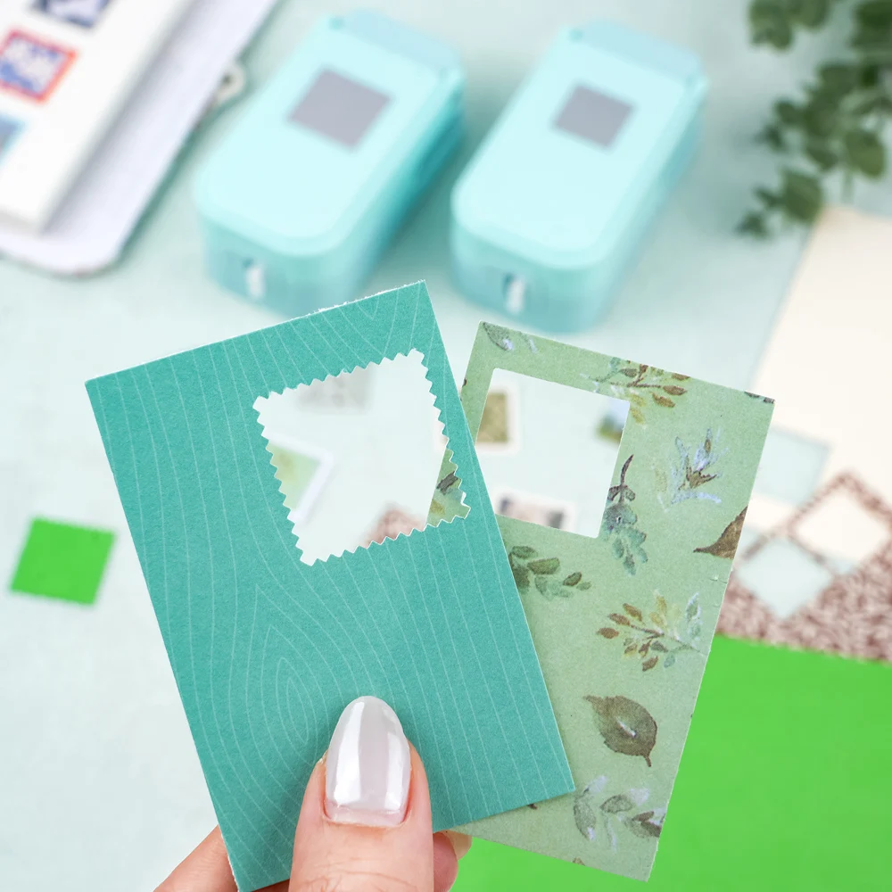Nesting Serrated-Edge Square Paper Punches Postage Stamp Punch for Scrapbooking Card Making Precision Alignment Craft Punch Set