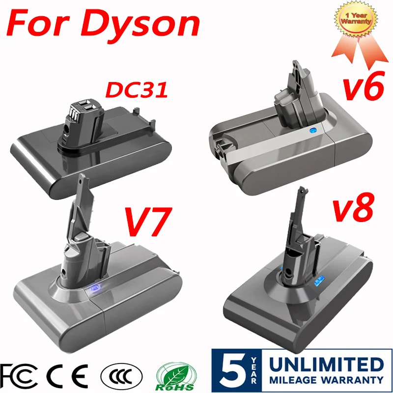 22.2V 6.0AH baterii dla Dyson baterii v7 v8 v6 Dc31 akumulator litowo Sv07 Sv09 Sv10 Sv12 Dc62 zwierząt odkurzacz baterii