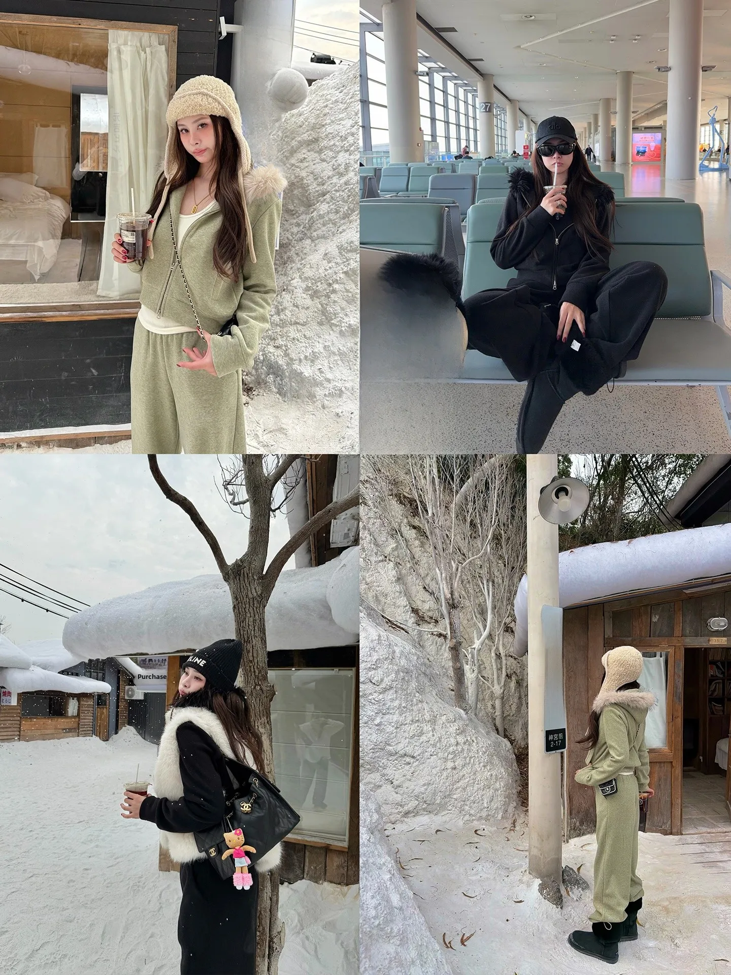 

Black Faux Fur Collar Sweatshirt Set Women's Autumn Winter New Style Fleece Lined Lazy Casual Sports Long Pants Two Piece Set