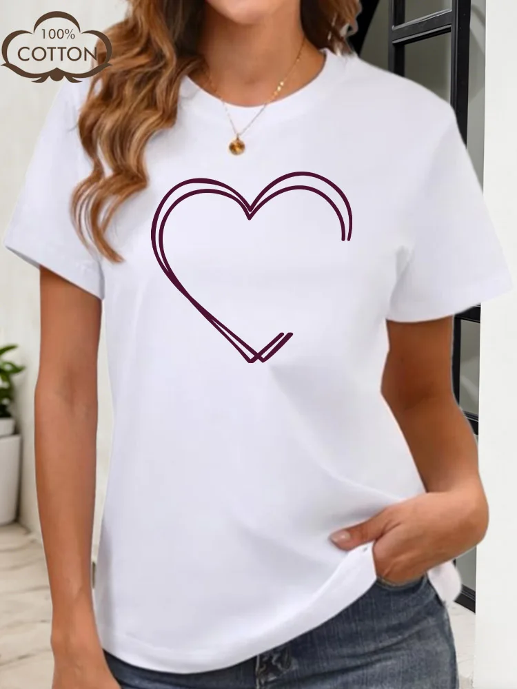 Brash Heart Drawing Camiseta gráfica para mujer 100% algodón cuello redondo manga corta Camiseta Casual verano moda Top