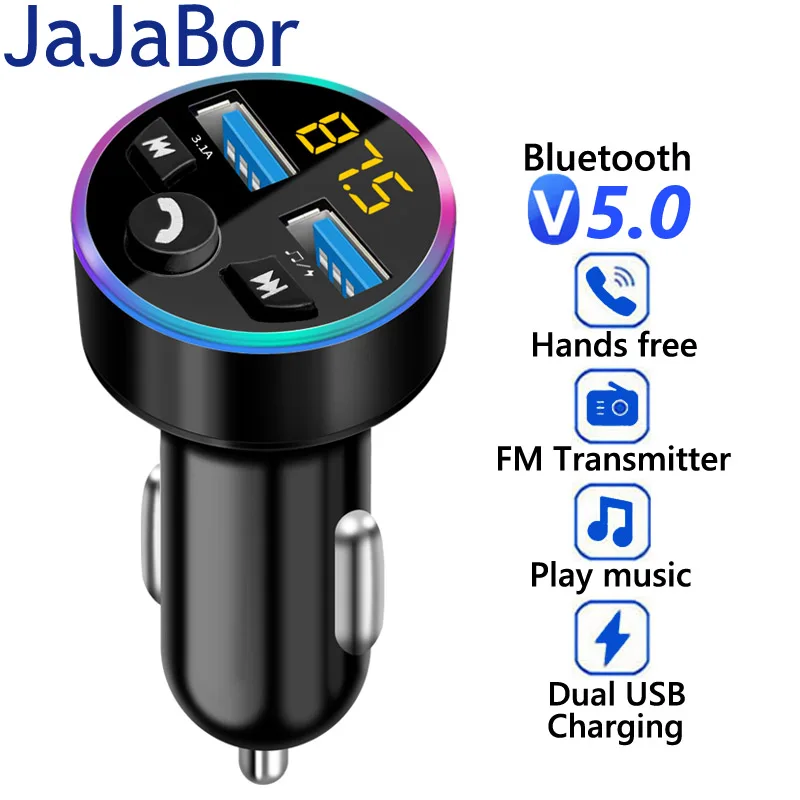 

JaJaBor FM Transmitter Audio Receiver Car MP3 Player 3.1A Dual USB Fast Charging Bluetooth-compatible 5.0 Handsfree Car Kit