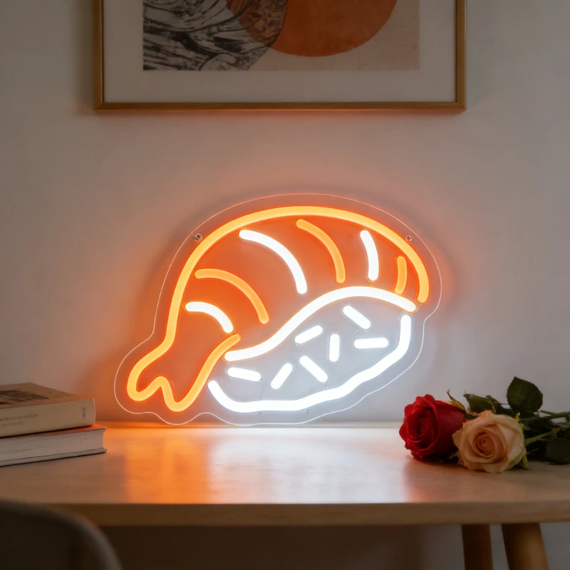 寿司型オレンジホワイトledネオンライトusb調光式ネオンサイン、日本のレストランの壁、寿司バー、キッチン、アジア料理の装飾に