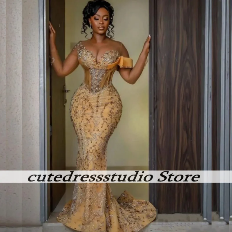 

Exquisite Mermaid Evening Dresses For Nigerian Girls Luxury Beaded Off The Shoulder Prom Dress Prom Gown 2025 African Customized