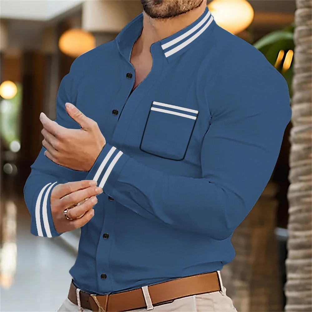 Męska koszula z długim rękawem, jednokolorowa, męska, w nowym stylu, na co dzień, biznesowa, wygodna, wysokiej jakości czarna odzież z klapami i guzikami