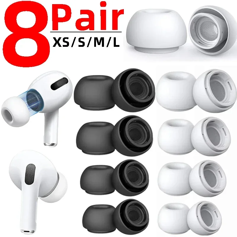 8/4/1 Pair Soft Silicone Replacement Ear Tips for Apple Airpods Pro 1st 2nd Earbuds Ear Plugs with Noise Reduction Hole XS S M L