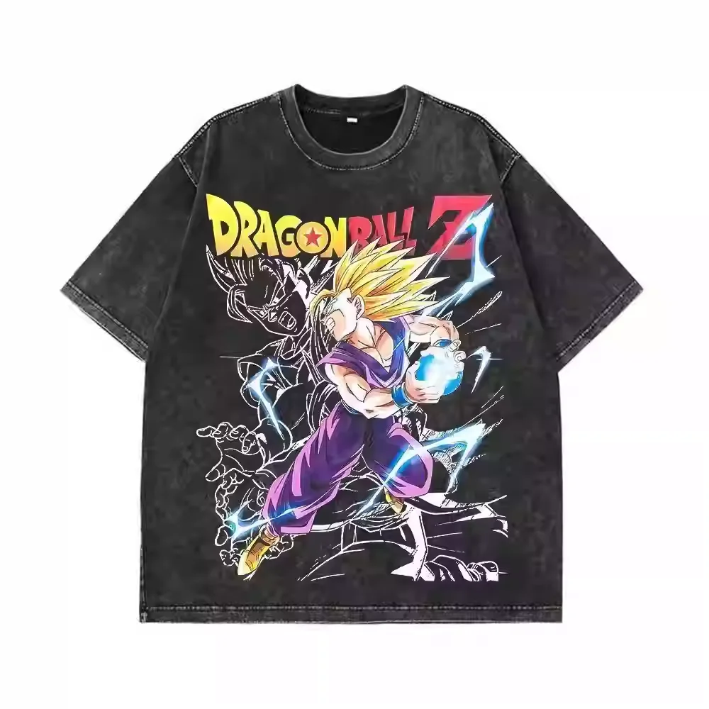 Neues 2026 Sommer Dragon Ball Gohan Nostalgisches Anime Herren Waschbares T-Shirt 100% Baumwolle Schwergewicht Familien-Matching Unisex Klassiker