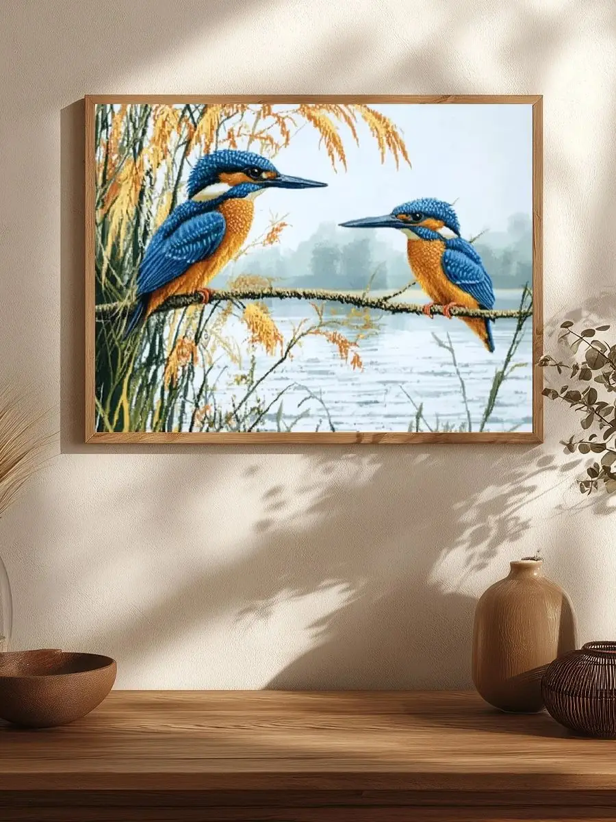 1 Stück 30x40 cm/11,8x15,7 Zoll, 11CT/14CT Kreuzstich-Set, DIY Valentinstagsgeschenk, Stickerei-Set für Festivals, Zwei Vögel – Detail 1